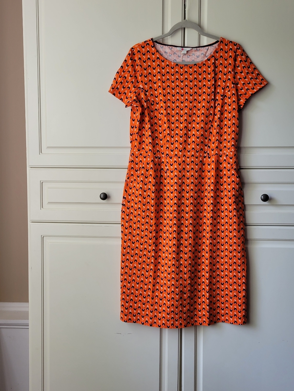 Boden Pheobe Orange Novelty Tulip Print Jersey Knit Dress Size 12L 12 Long Nwt